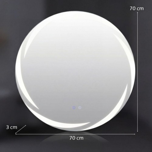Okrągłe lustro łazienkowe z oświetleniem LED trzy barwy Ø70 cm