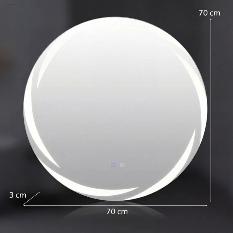 Okrągłe lustro łazienkowe z oświetleniem LED trzy barwy Ø70 cm