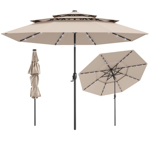 Parasol ogrodowy z korbką i oświetleniem LED