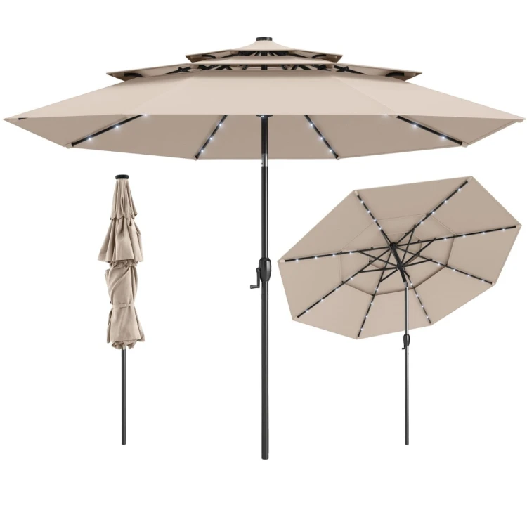 Parasol ogrodowy z korbką i oświetleniem LED