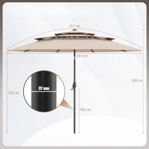 Parasol ogrodowy z korbką i oświetleniem LED