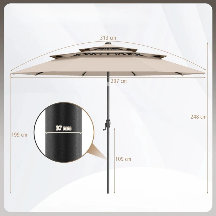 Parasol ogrodowy z korbką i oświetleniem LED