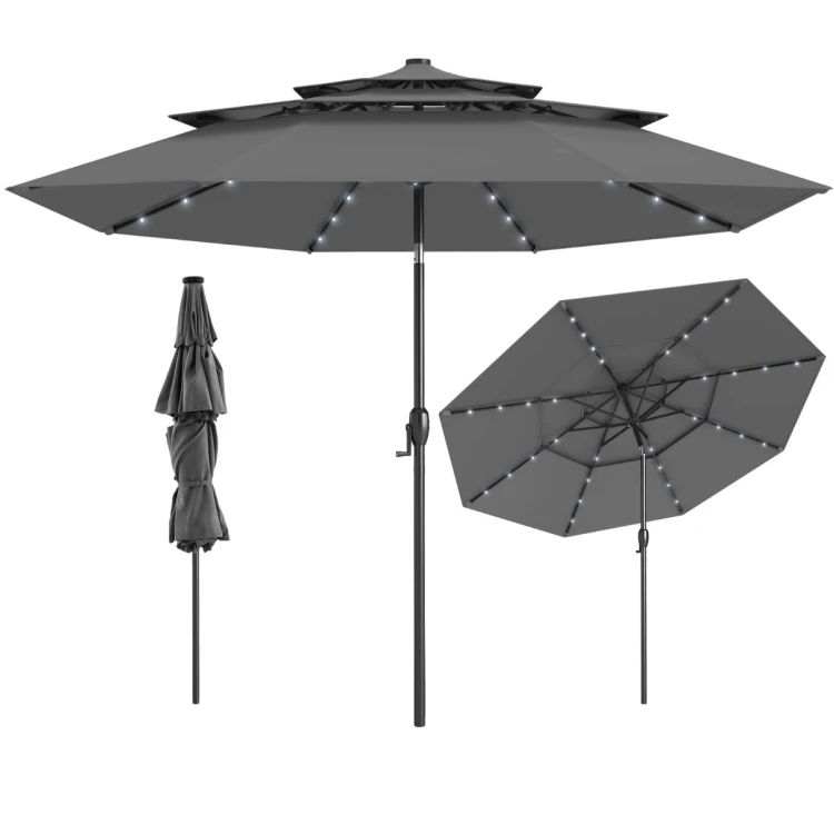 Parasol ogrodowy z korbką i oświetleniem LED