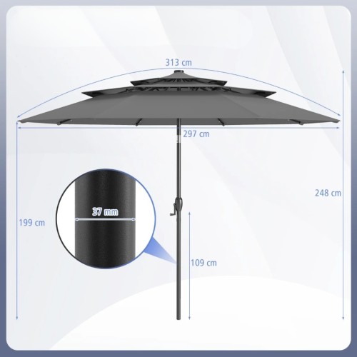 Parasol ogrodowy z korbką i oświetleniem LED