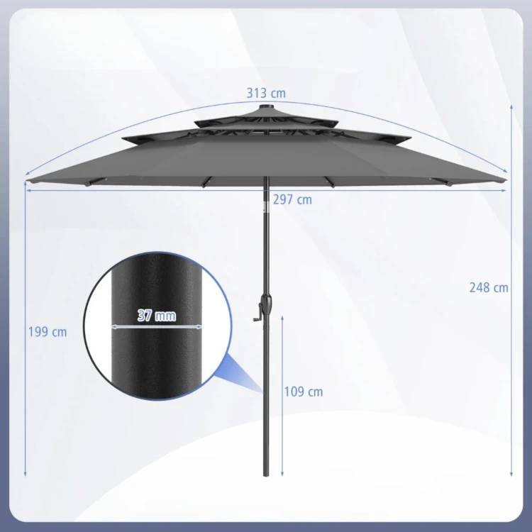Parasol ogrodowy z korbką i oświetleniem LED