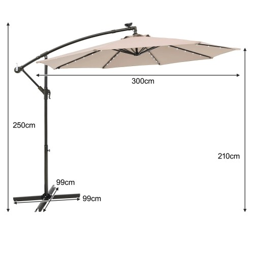 Parasol ogrodowy z oświetleniem LED bezowy