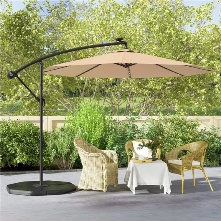 Parasol ogrodowy z oświetleniem LED bezowy
