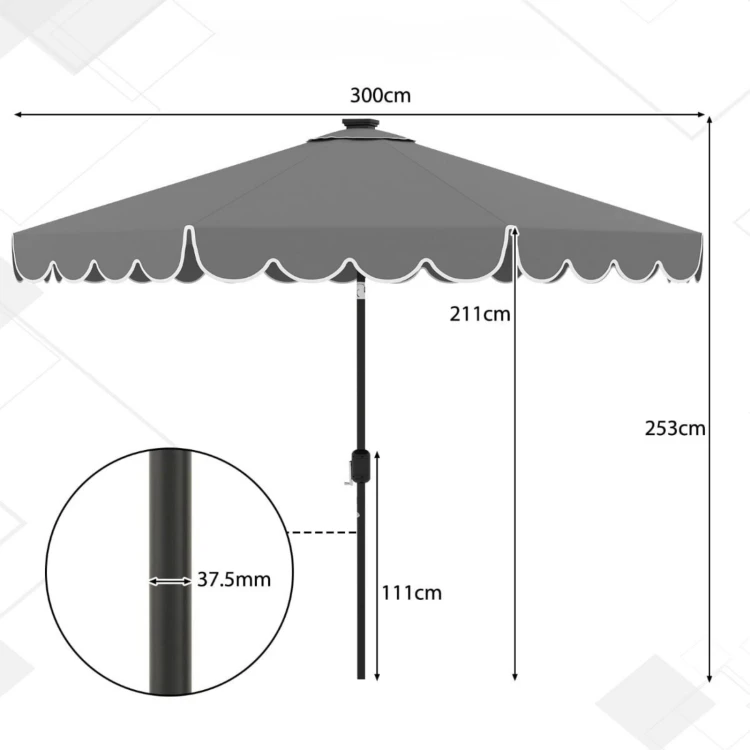 Parasol ogrodowy oświetleniem LED i regulacją nachylenia