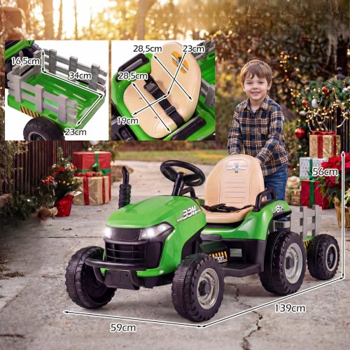 Traktor elektryczny z przyczepą dla dzieci zielony