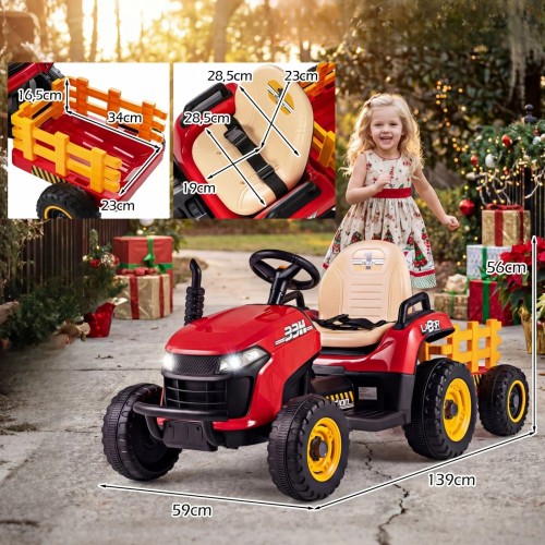 Traktor elektryczny z przyczepą dla dzieci czerwony