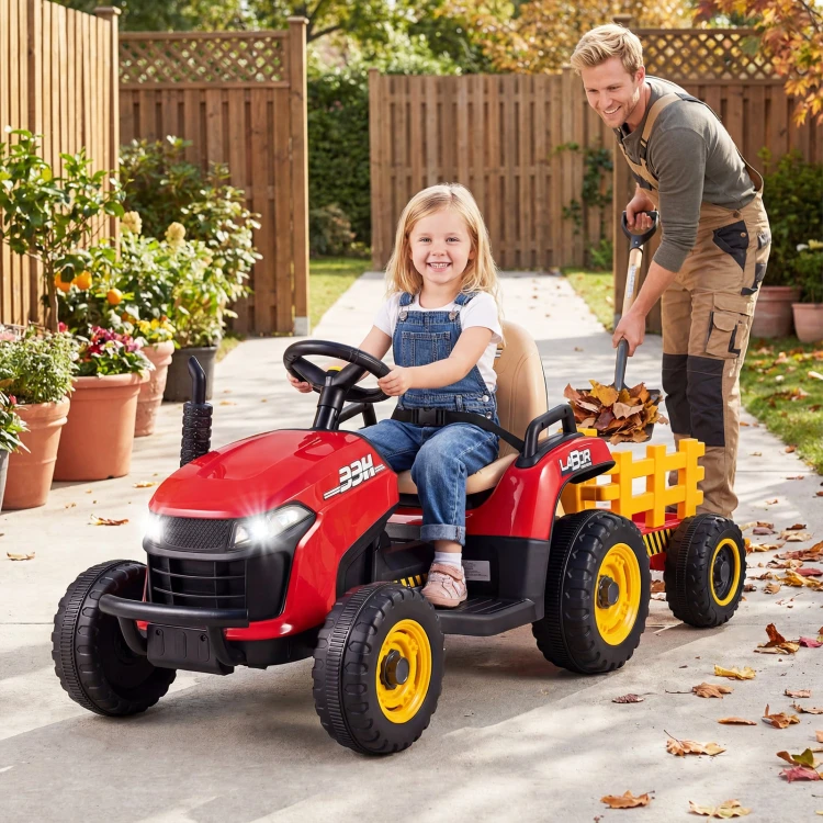 Traktor elektryczny z przyczepą dla dzieci czerwony