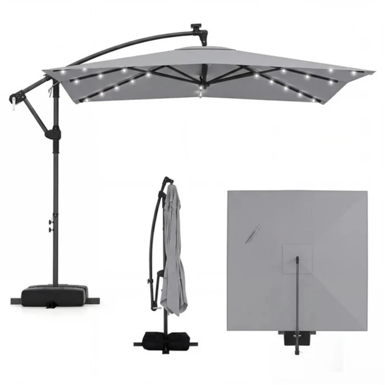 Kwadratowy parasol z wysięgnikiem i oświetleniem LED