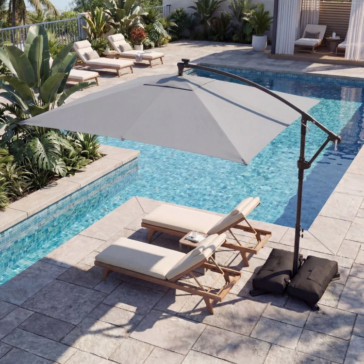 Kwadratowy parasol z wysięgnikiem i oświetleniem LED