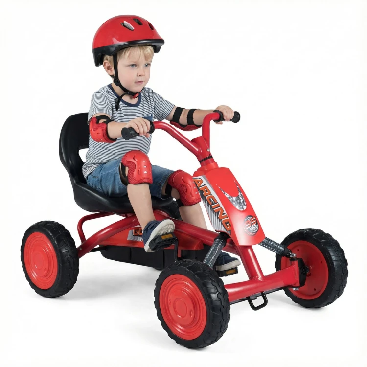 Gokart dziecięcy na pedały z regulowanym siedziskiem czerwony