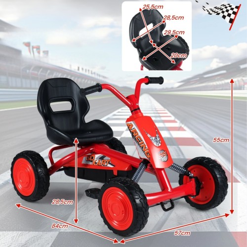 Gokart dziecięcy na pedały z regulowanym siedziskiem czerwony