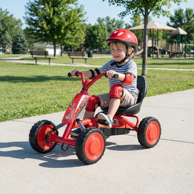 Gokart dziecięcy na pedały z regulowanym siedziskiem czerwony
