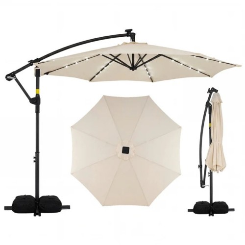 Parasol ogrodowy z wysięgnikiem i oświetleniem LED beżowy