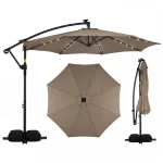 Parasol ogrodowy z wysięgnikiem i oświetleniem LED brązowy