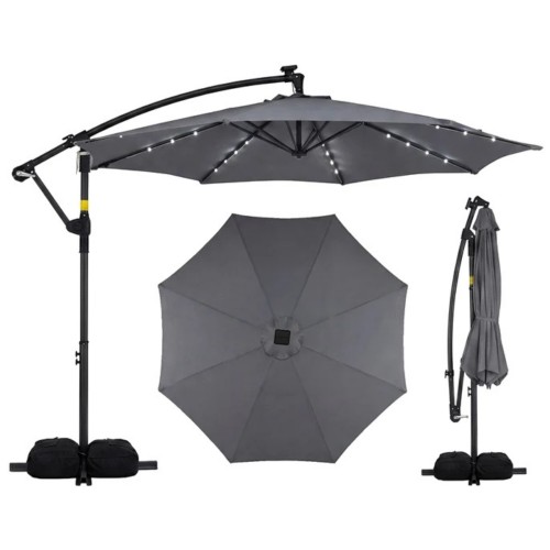 Parasol ogrodowy z wysięgnikiem i oświetleniem LED szary