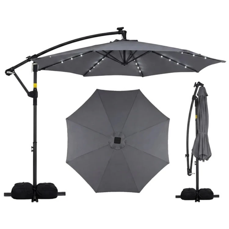 Parasol ogrodowy z wysięgnikiem i oświetleniem LED szary