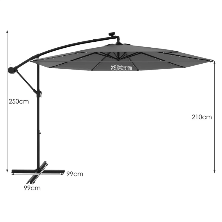 Parasol ogrodowy z oświetleniem LED szary