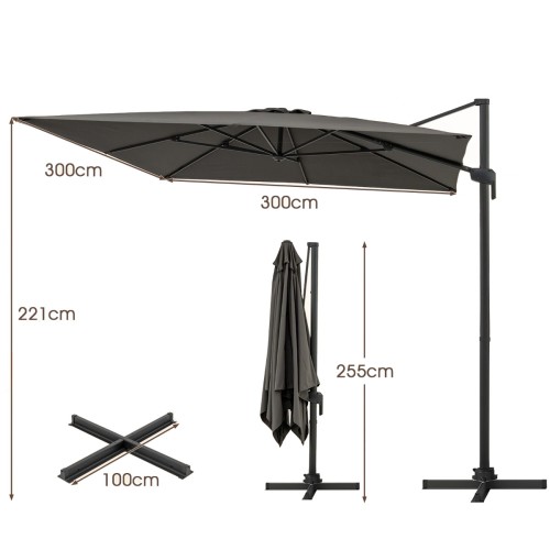 Parasol ogrodowy z korbą 300 x 300 cm