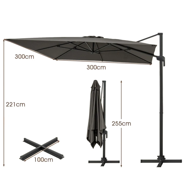 Parasol ogrodowy z korbą 300 x 300 cm