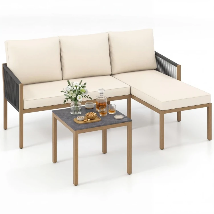 Zestaw mebli ogrodowych - sofa, leżak i stolik kawowy