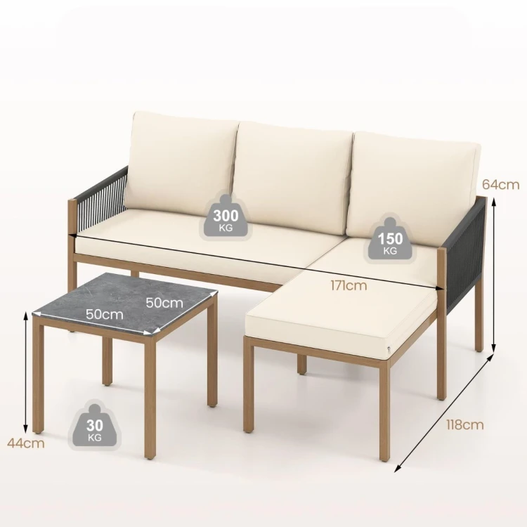 Zestaw mebli ogrodowych - sofa, leżak i stolik kawowy