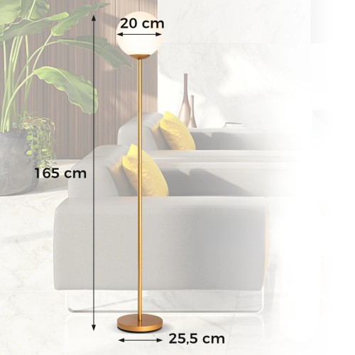 Lampa podłogowa ze szklanym kulistym kloszem