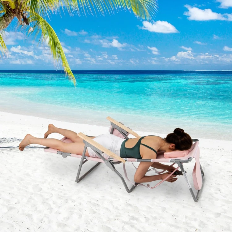 Składane krzesło plażowe 3 w 1 beżowe