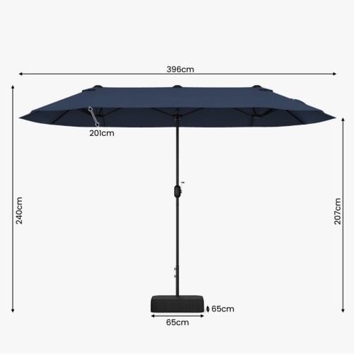 Potrójny parasol ze stojakiem i korbką