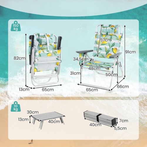 Krzesła plażowe ze stolikiem 2 szt