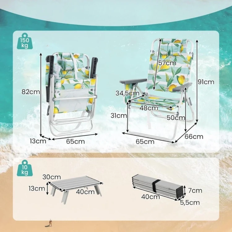 Krzesła plażowe ze stolikiem 2 szt
