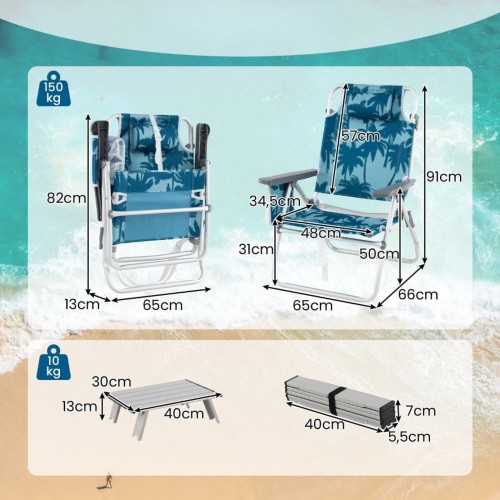 Krzesła plażowe ze stolikiem 2 szt