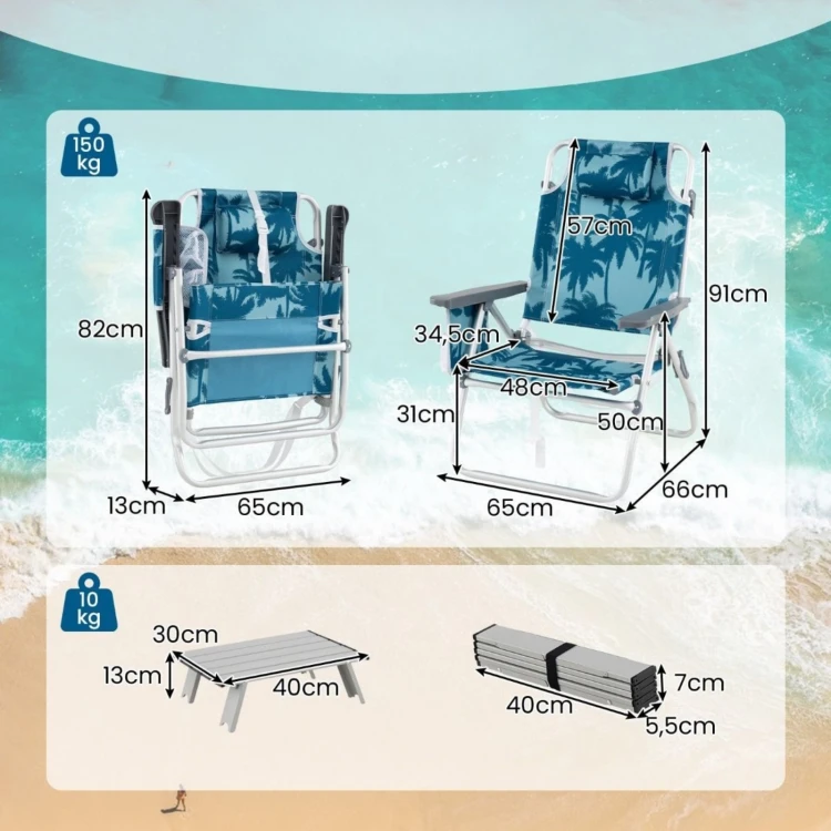 Krzesła plażowe ze stolikiem 2 szt