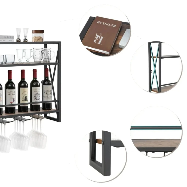 3-poziomowy ścienny stojak na wino