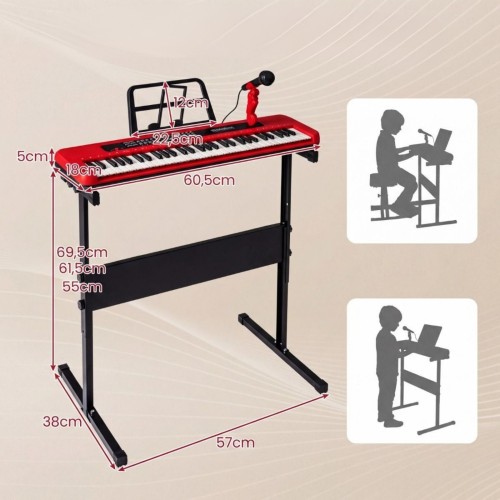61-klawiszowy keyboard dla dzieci z regulowanym statywem i mikrofonem