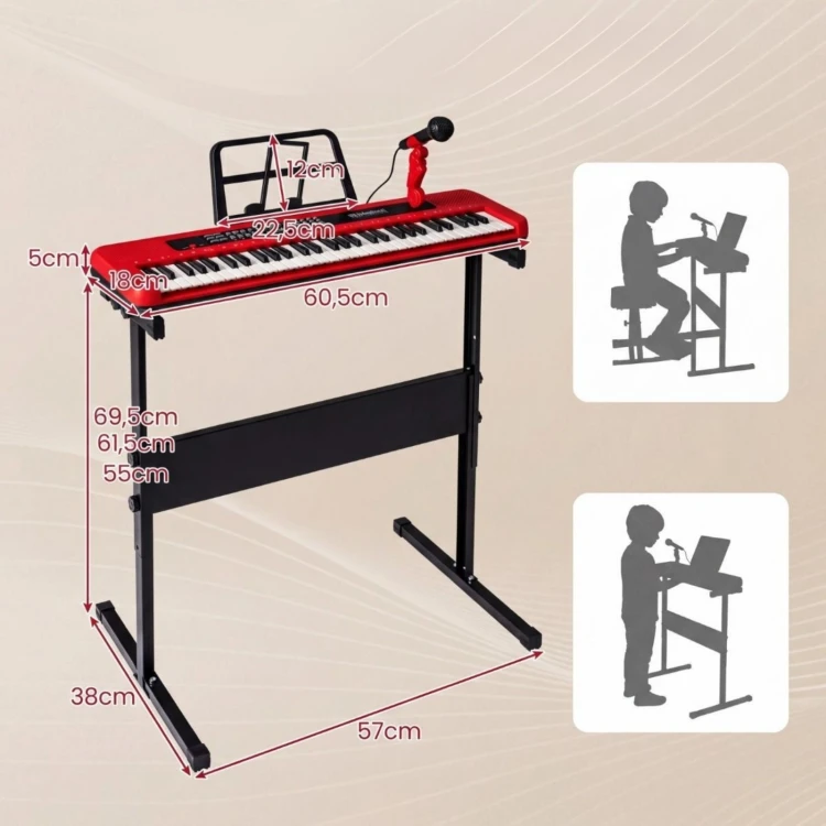 61-klawiszowy keyboard dla dzieci z regulowanym statywem i mikrofonem