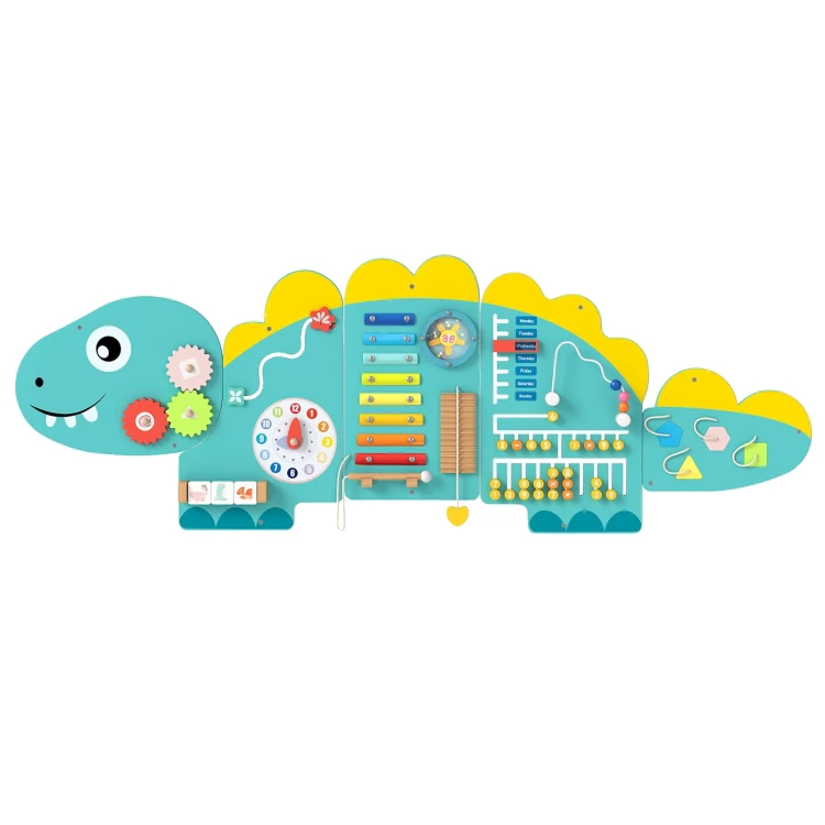 Sensoryczna tablica manipulacyjna w kształcie dinozaura