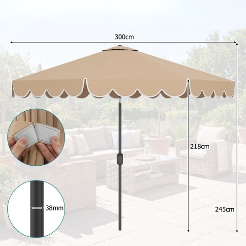 Parasol ogrodowy z regulacją kąta nachylenia i falbaną
