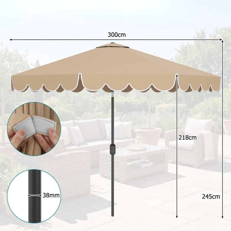 Parasol ogrodowy z regulacją kąta nachylenia i falbaną