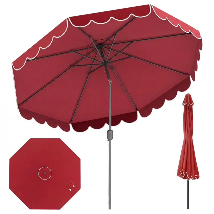 Parasol ogrodowy z regulacją kąta nachylenia i falbaną