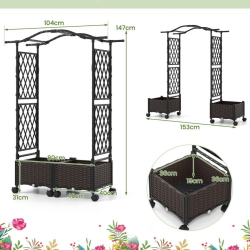 Pergola ogrodowa do roślin pnących ze skrzyniami na kwiaty
