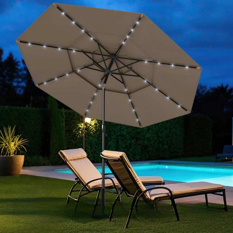 Parasol ogrodowy z oświetleniem LED i korbką