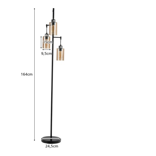 Lampa podłogowa z 3 wiszącymi kloszami