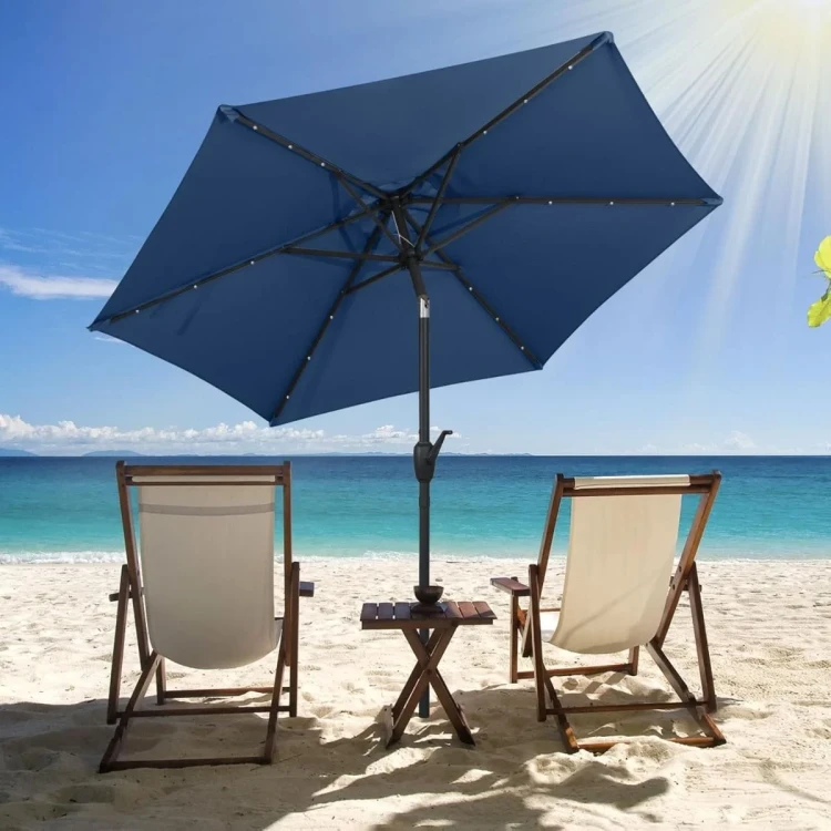 Parasol ogrodowy z oświetleniem LED granatowy