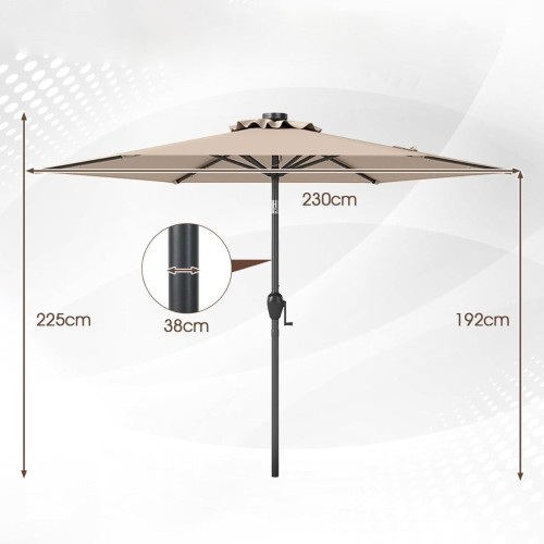 Parasol ogrodowy 230 cm z oświetleniem LED i korbką brązowy