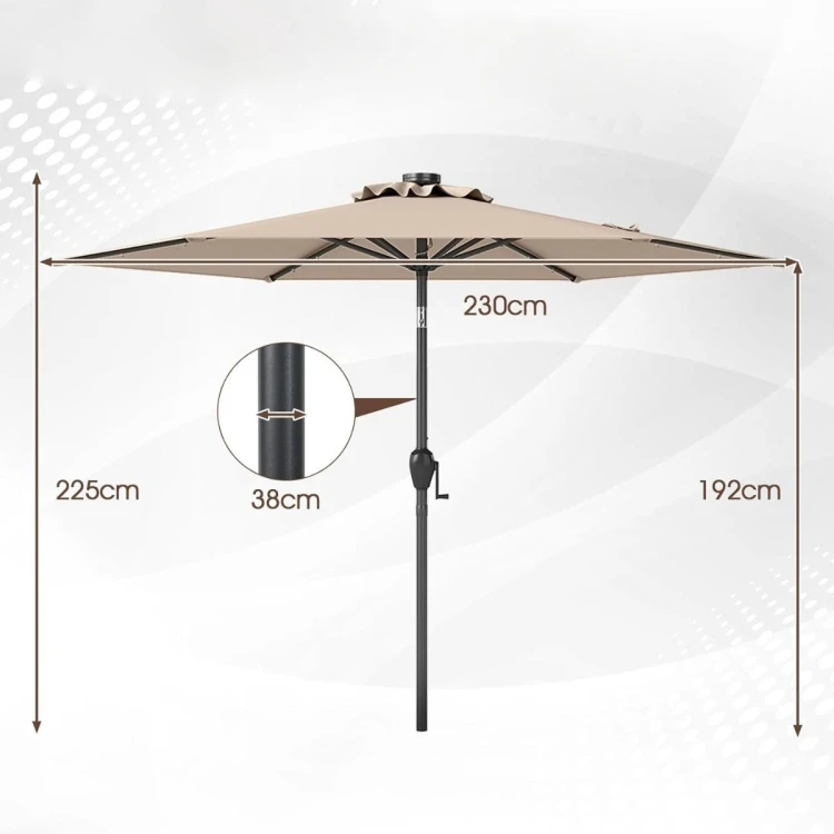 Parasol ogrodowy 230 cm z oświetleniem LED i korbką brązowy
