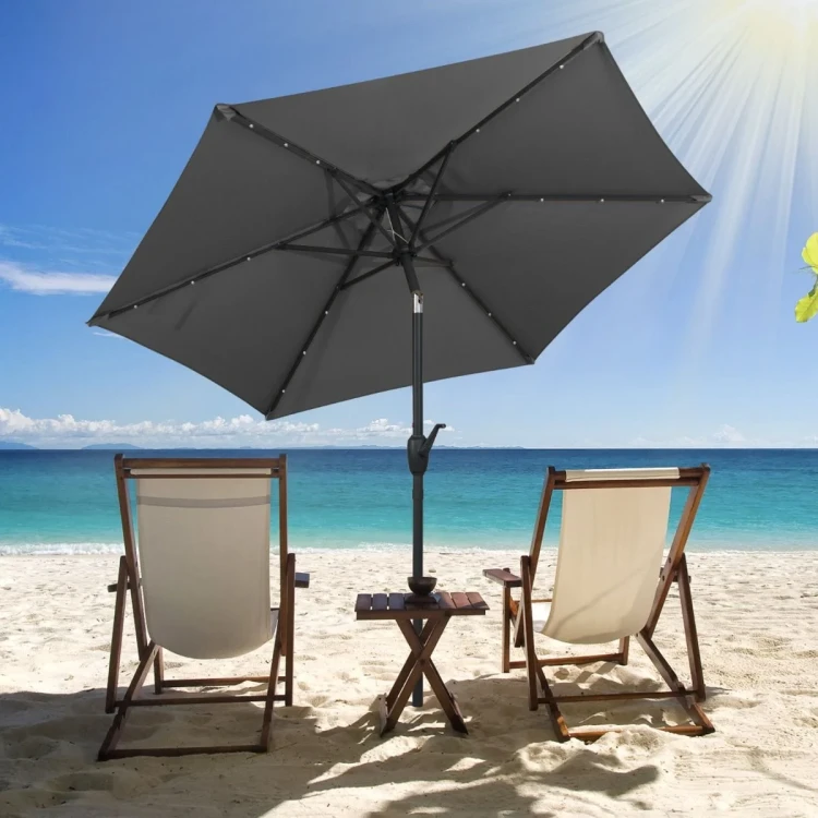 Parasol ogrodowy 230 cm z oświetleniem LED i korbką szary